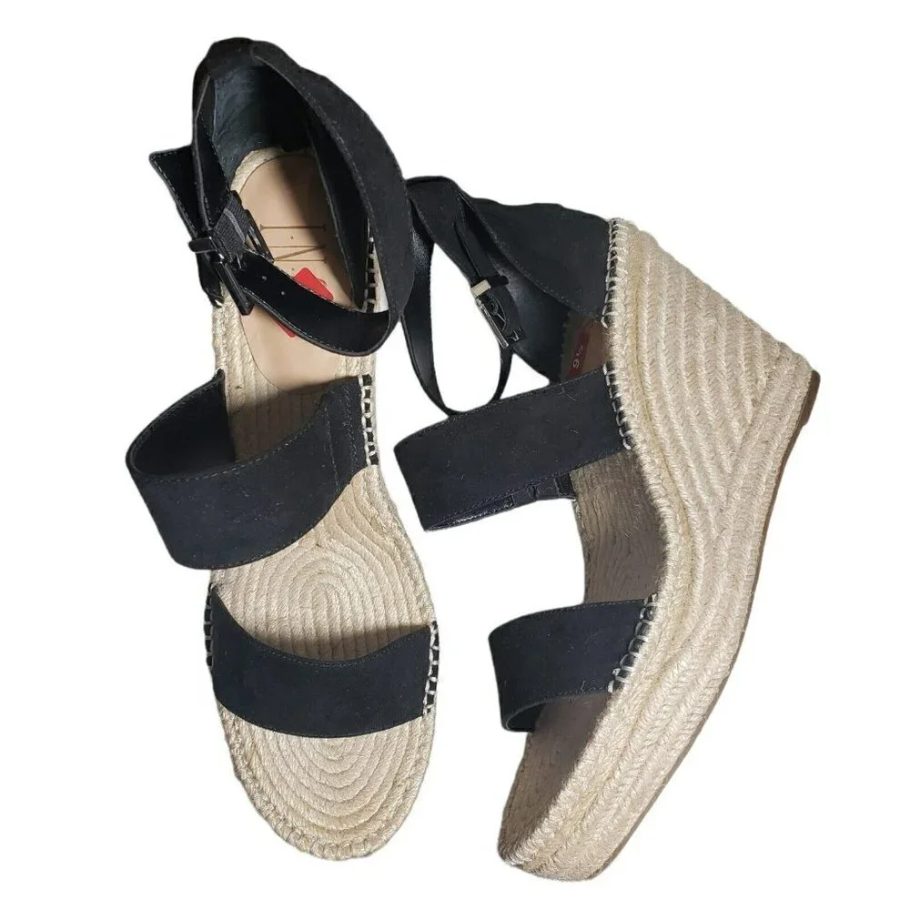INC Womens Black Open Toe Wedge Ankle Strap Espadrille Platform Sandals Size 9.5